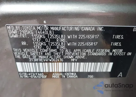 2015 Toyota Rav4 Xle z USA, uszkodzony, nr VIN 2T3RFREV4FW362416